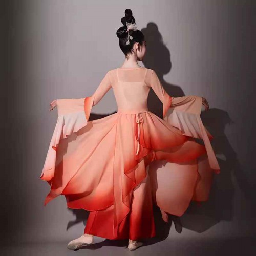 Girls chinese ancient folk classical dance costumes flowing girls fairy hanfu  fan  umbrella yangge dance clothes for kids 